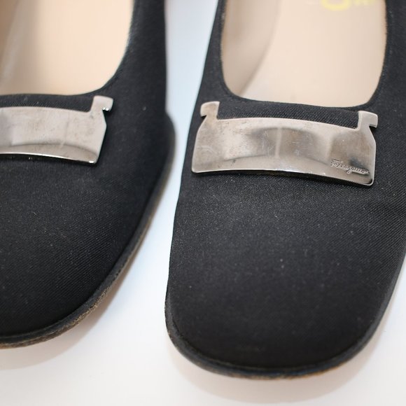 Salvatore Ferragamo Black Square Toe Fabric Pumps Sz 9 - Picture 3 of 9